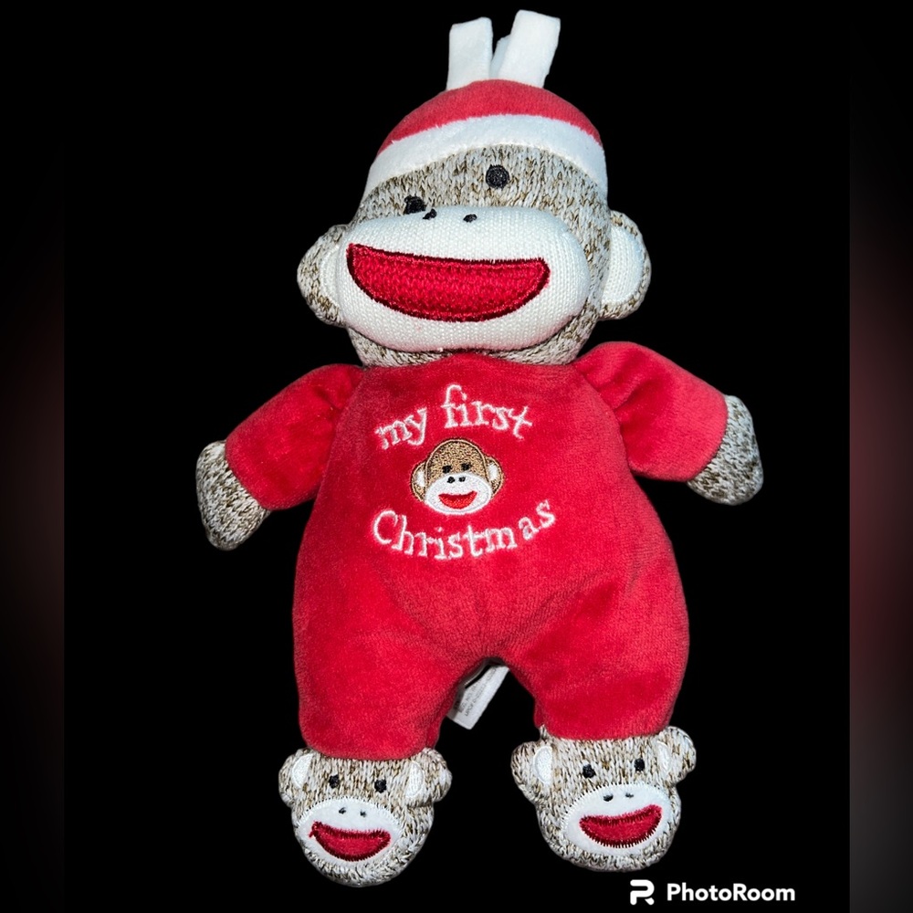 Baby Starters Sock Monkey My First Christmas Lovey Plush Rattle Stuffed Baby Toy